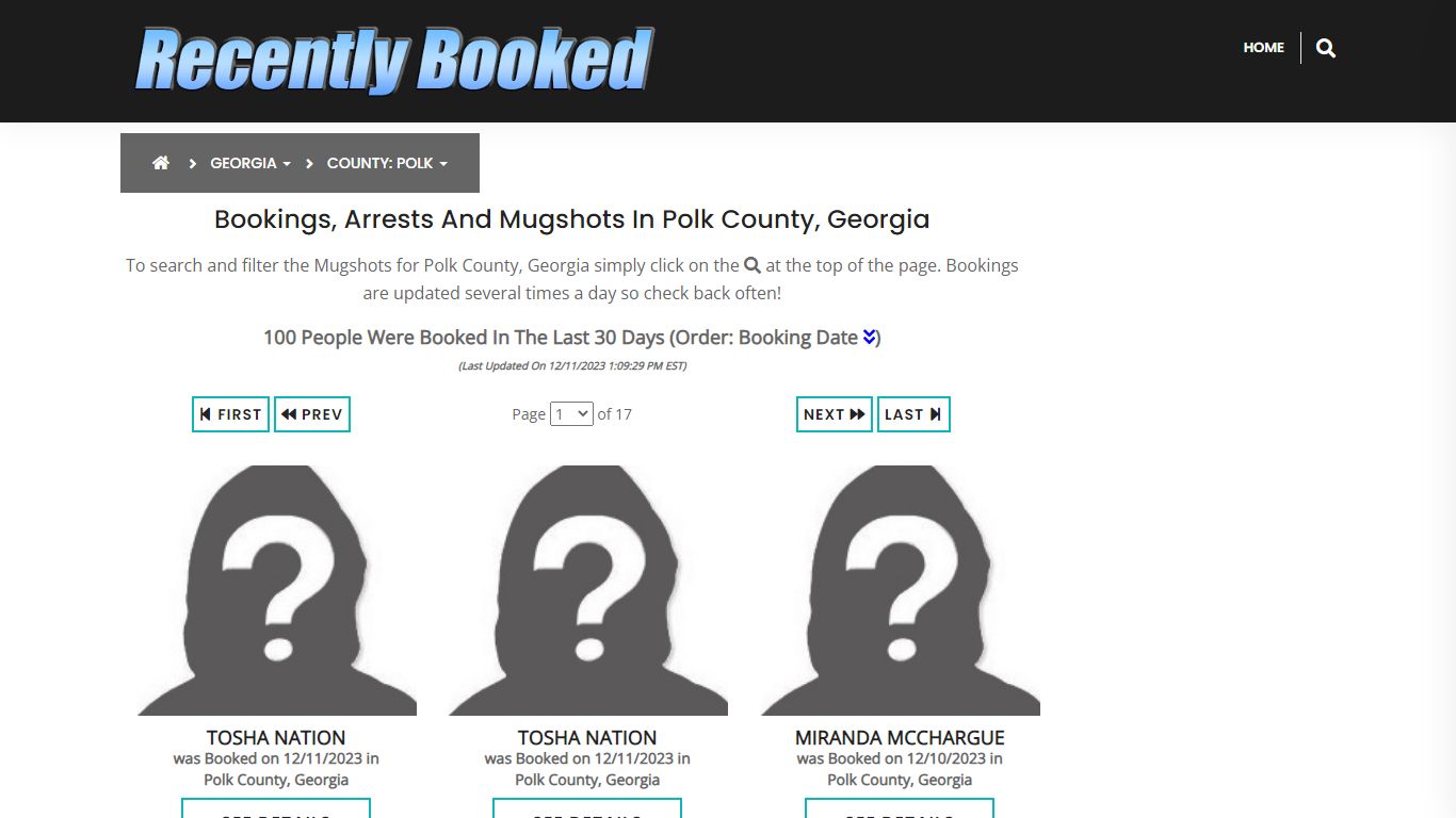 Recent bookings, Arrests, Mugshots in Polk County, Georgia